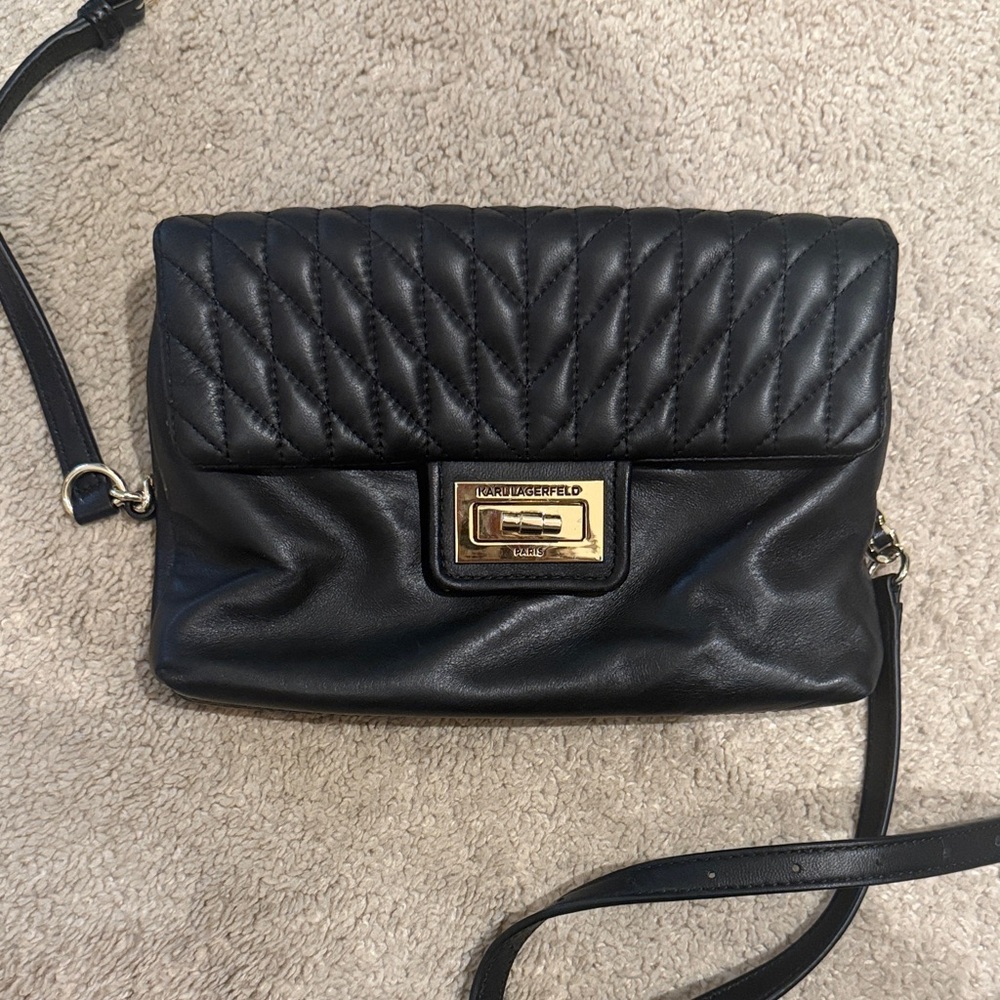 Karl Lagerfeld Black Quilted Leather belt bag